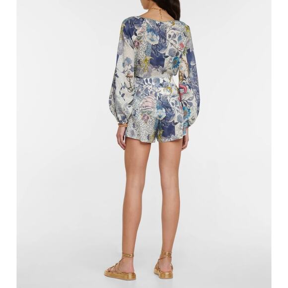 ETRO Blue Floral Ramie Shorts Size 46 Large Elastic Relaxed Beach Travel Yacht - Picture 8 of 9